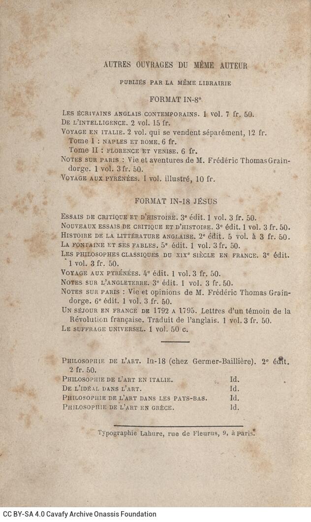 12 x 9 cm; 6 s.p. + VIII p. + 364 p. + 2 s.p. + 1 insert, l. 1 bookplate CPC on recto, l. 2 half-title page and C. P. Cavafy'